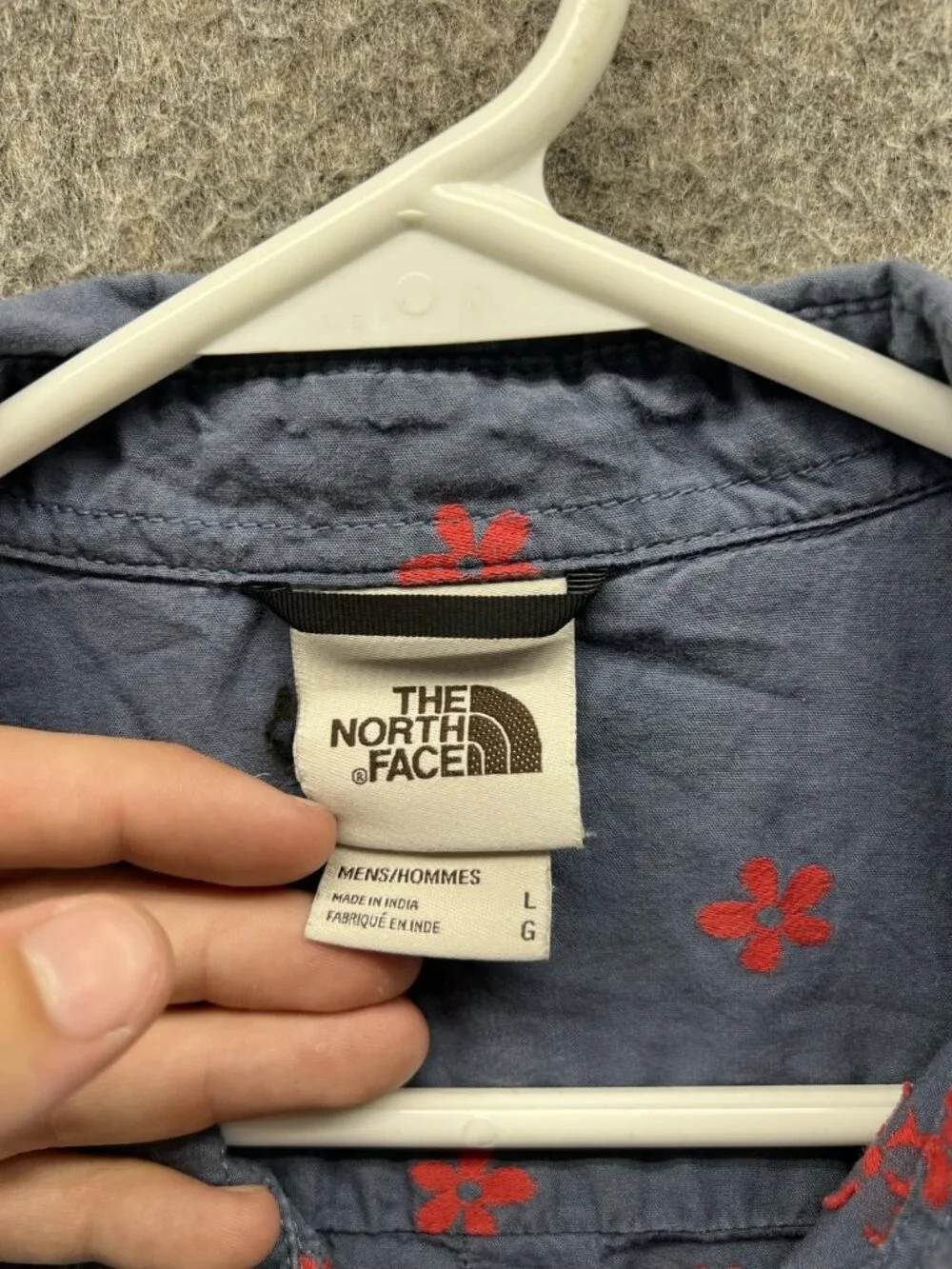The North Face Shirt Men Large Blue Floral Cotton Button Up Short Sleeve Casual